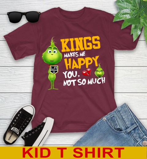 NHL Los Angeles Kings Makes Me Happy You Not So Much Grinch Hockey Sports Youth T-Shirt 5