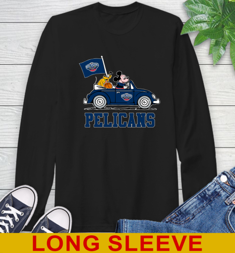 NBA Basketball New Orleans Pelicans Pluto Mickey Driving Disney Shirt Long Sleeve T-Shirt 2