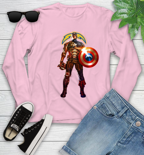 NFL Captain America Marvel Avengers Endgame Football Sports Los Angeles Chargers Youth Long Sleeve 10