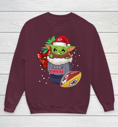 Kansas City Chiefs Christmas Baby Yoda Star Wars Funny Happy NFL Youth Sweatshirt 5