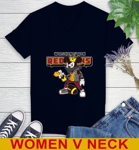 Washington Redskins NFL Football Mickey Peace Sign Sports Women's V-Neck T-Shirt 3