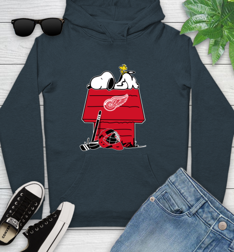 Detroit Red Wings NHL Hockey Snoopy Woodstock The Peanuts Movie Youth Hoodie 8