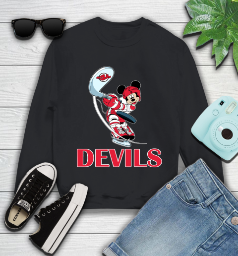 NHL Hockey New Jersey Devils Cheerful Mickey Mouse Shirt Youth Sweatshirt