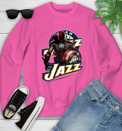 Utah Jazz NBA Basketball Captain America Thor Spider Man Hawkeye Avengers Youth Sweatshirt 7
