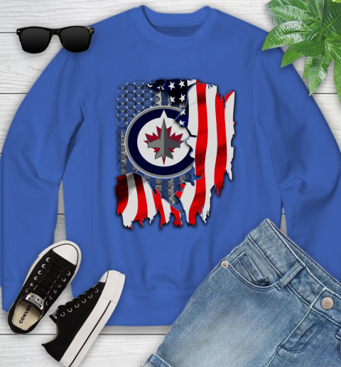 Winnipeg Jets NHL Hockey American Flag Youth Sweatshirt 7