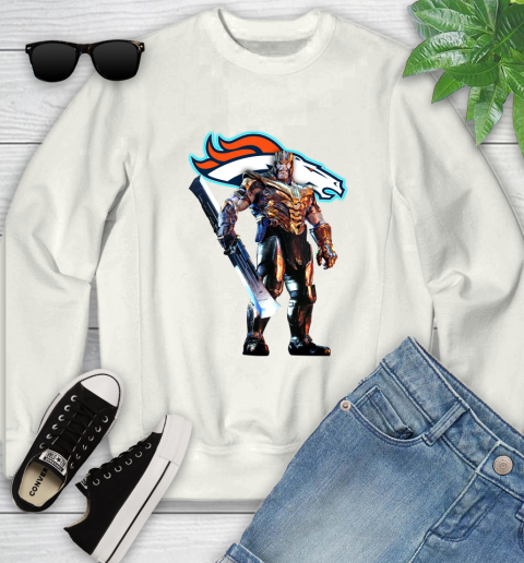 NFL Thanos Gauntlet Avengers Endgame Football Denver Broncos Youth Sweatshirt