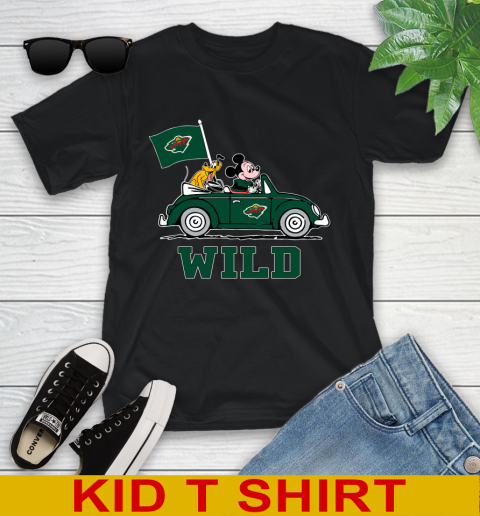 NHL Hockey Minnesota Wild Pluto Mickey Driving Disney Shirt Youth T-Shirt 2