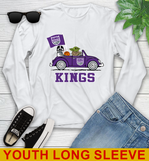 NBA Basketball Sacramento Kings Darth Vader Baby Yoda Driving Star Wars Shirt Youth Long Sleeve