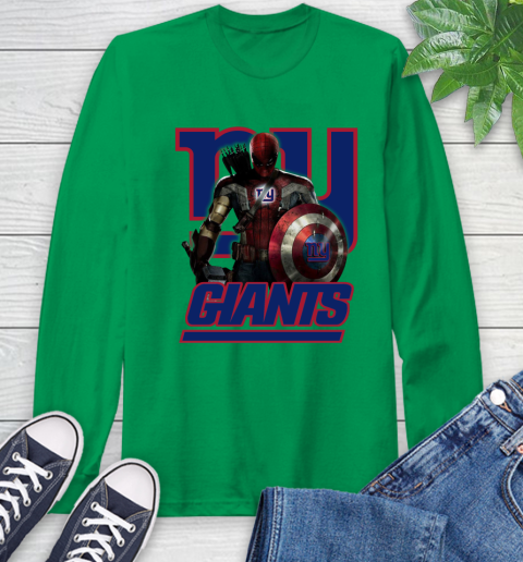NFL Captain America Thor Spider Man Hawkeye Avengers Endgame Football New York Giants Long Sleeve T-Shirt 7