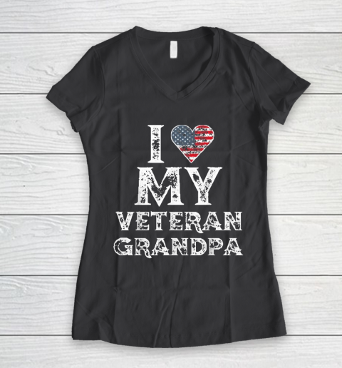 I Love My Veteran Grandpa Vintage Veteran's Day Women's V-Neck T-Shirt 6