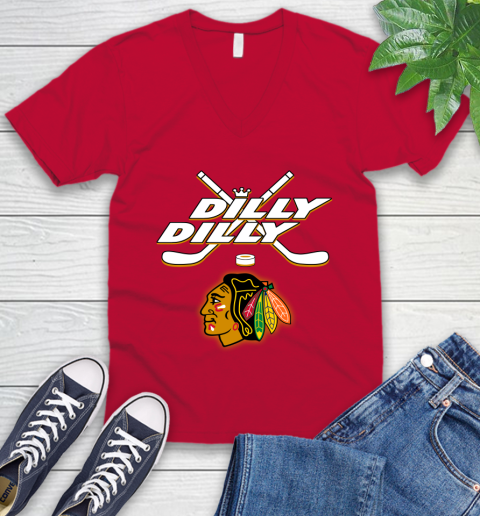 NHL Chicago Blackhawks Dilly Dilly Hockey Sports V-Neck T-Shirt 8