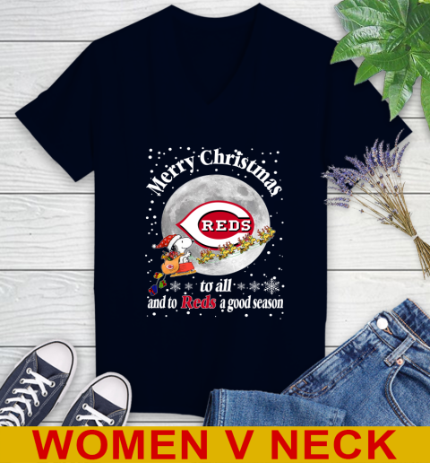 Cincinnati Reds Merry Christmas To All And To Reds A Good Season MLB Baseball Sports Women's V-Neck T-Shirt 2