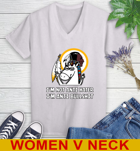Washington Redskins NFL Football Unicorn I'm Not Anti Hater I'm Anti Bullshit Women's V-Neck T-Shirt