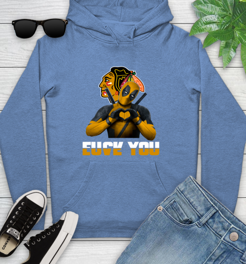 NHL Chicago Blackhawks Deadpool Love You Fuck You Hockey Sports Youth Hoodie 13