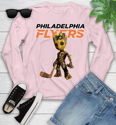 Philadelphia Flyers NHL Hockey Groot Marvel Guardians Of The Galaxy Youth Long Sleeve 10