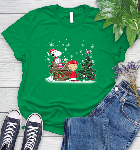 MLB Philadelphia Phillies Snoopy Charlie Brown Christmas Baseball Commissioner's Trophy Women's T-Shirt 9
