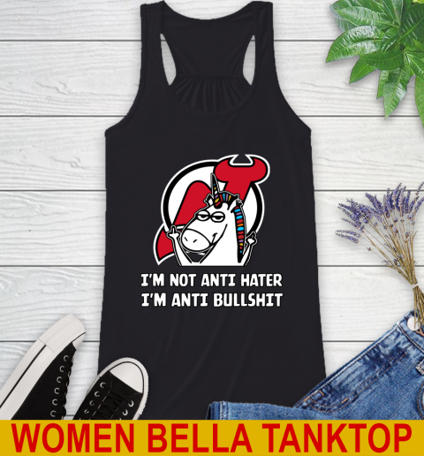 New Jersey Devils NHL Hockey Unicorn I'm Not Anti Hater I'm Anti Bullshit Racerback Tank 2