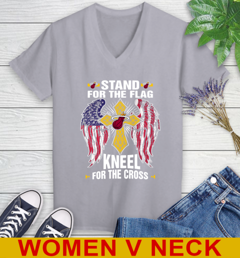 NBA Basketball Miami Heat Stand For Flag Kneel For The Cross Shirt Women's V-Neck T-Shirt 4