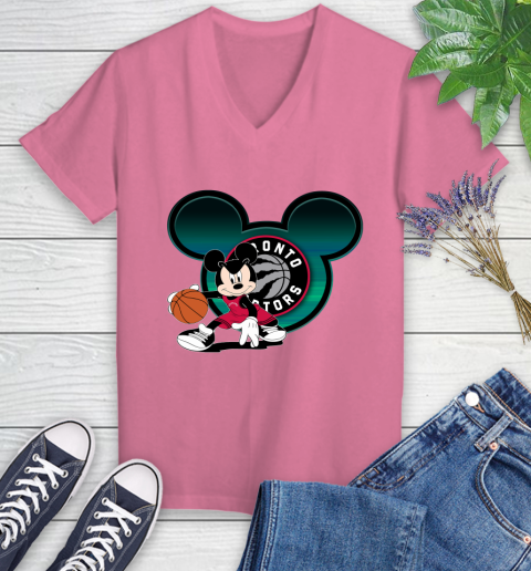 NBA Toronto Raptors Mickey Mouse Disney Basketball Women's V-Neck T-Shirt 13