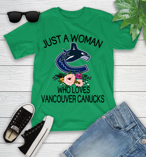 NHL Just A Woman Who Loves Vancouver Canucks Hockey Sports Youth T-Shirt 3