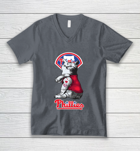 MLB Baseball My Cat Loves Philadelphia Phillies V-Neck T-Shirt 4