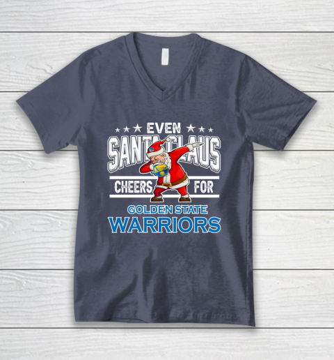 Golden State Warriors Even Santa Claus Cheers For Christmas NBA V-Neck T-Shirt 7