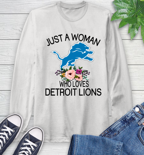 NFL Just A Woman Who Loves Detroit Lions Football Sports Long Sleeve T-Shirt