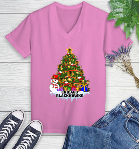 Chicago Blackhawks Merry Christmas NHL Hockey Sports Women's V-Neck T-Shirt 14