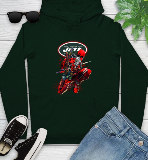 NFL Deadpool Marvel Comics Sports Football New York Jets Youth Hoodie 13