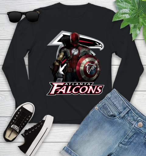 NFL Captain America Thor Spider Man Hawkeye Avengers Endgame Football Atlanta Falcons Youth Long Sleeve 2