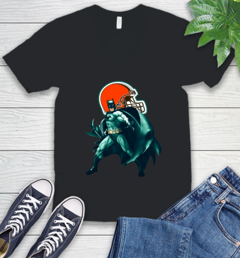 NFL Batman Football Sports Cleveland Browns V-Neck T-Shirt 2