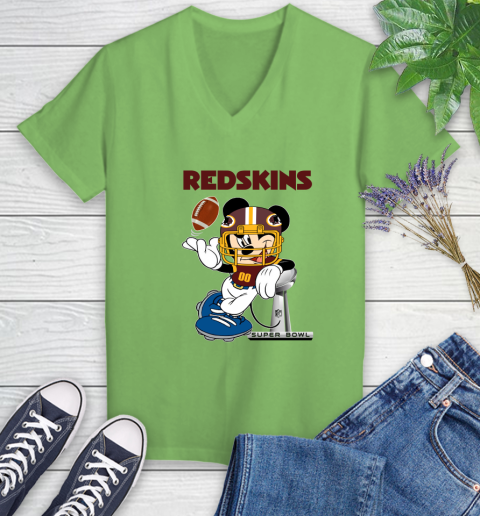 NFL Washington Redskins Mickey Mouse Disney Super Bowl Football T Shirt Women's V-Neck T-Shirt 11