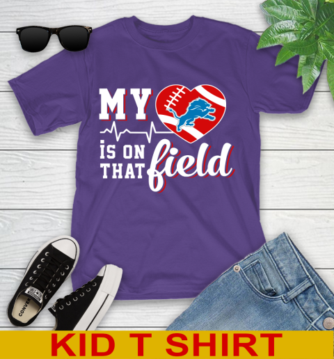 NFL My Heart Is On That Field Football Sports Detroit Lions Youth T-Shirt 3