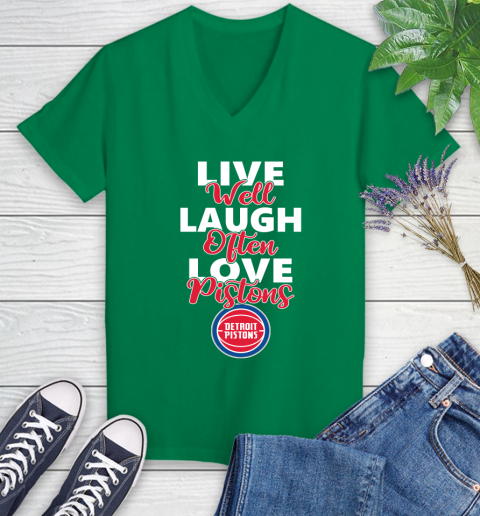 NBA Basketball Detroit Pistons Live Well Laugh Often Love Shirt Women's V-Neck T-Shirt 4