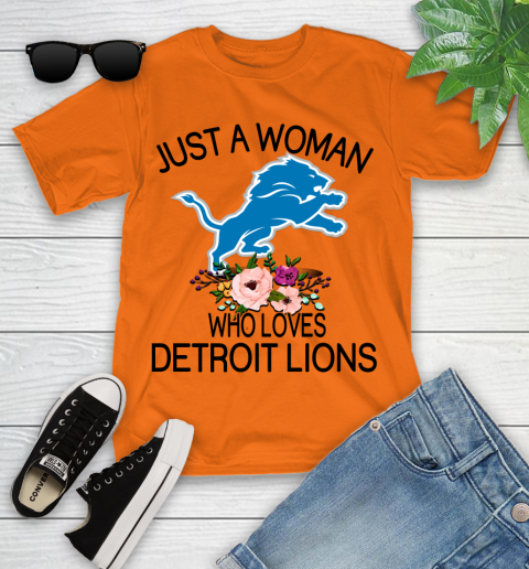 NFL Just A Woman Who Loves Detroit Lions Football Sports Youth T-Shirt 4