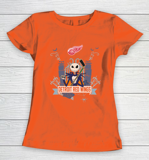 NHL Detroit Red Wings Hockey Jack Skellington Halloween Women's T-Shirt 3