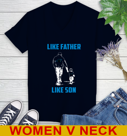 Carolina Panthers NFL Football Like Father Like Son Sports Women's V-Neck T-Shirt 2