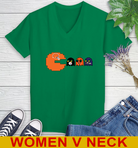 Cleveland Browns NFL Football Pac Man Champion Women's V-Neck T-Shirt 6