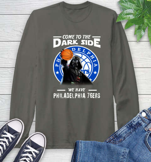 NBA Come To The Dark Side We Have Philadelphia 76ers Star Wars Darth Vader Basketball Long Sleeve T-Shirt 9