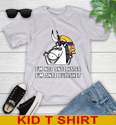 Minnesota Vikings NFL Football Unicorn I'm Not Anti Hater I'm Anti Bullshit Youth T-Shirt 5