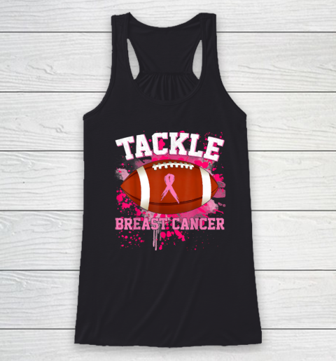 Tackle Football Pink Ribbon Breast Cancer Racerback Tank