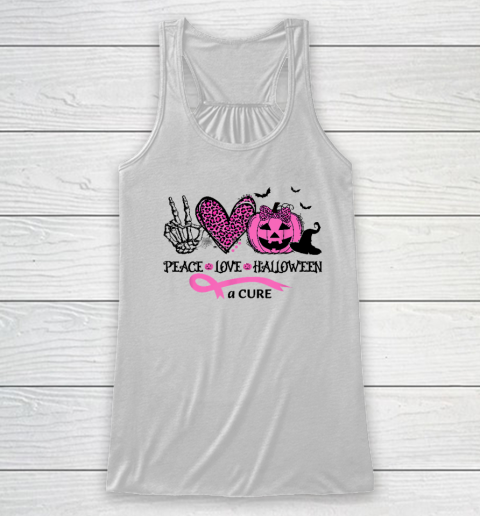 Peace Love Halloween And A Cure Breast Cancer Halloween Racerback Tank