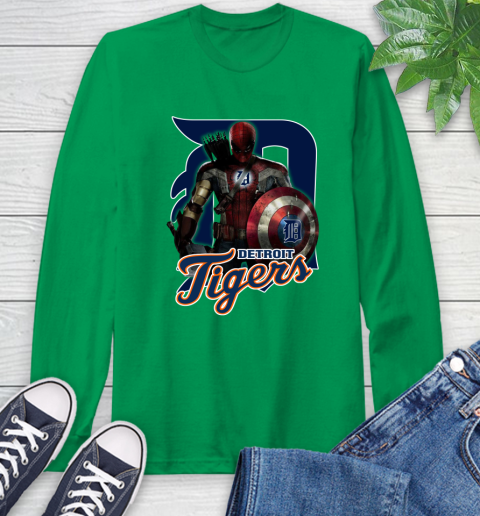 MLB Captain America Thor Spider Man Hawkeye Avengers Endgame Baseball Detroit Tigers Long Sleeve T-Shirt 7