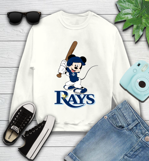 MLB Baseball Tampa Bay Rays Cheerful Mickey Mouse Shirt Youth Sweatshirt 2