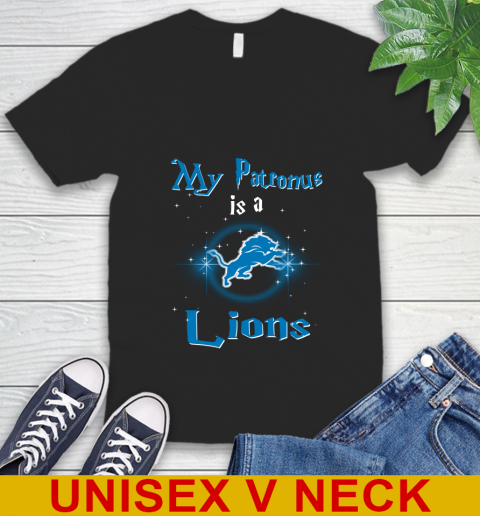 NFL Football Harry Potter My Patronus Is A Detroit Lions V-Neck T-Shirt