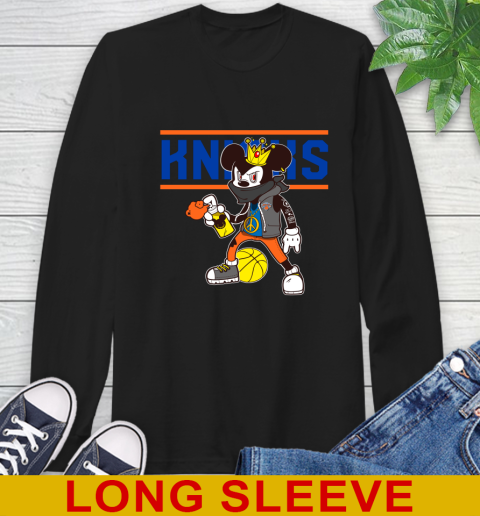 New York Knicks NBA Basketball Mickey Peace Sign Sports Long Sleeve T-Shirt 2