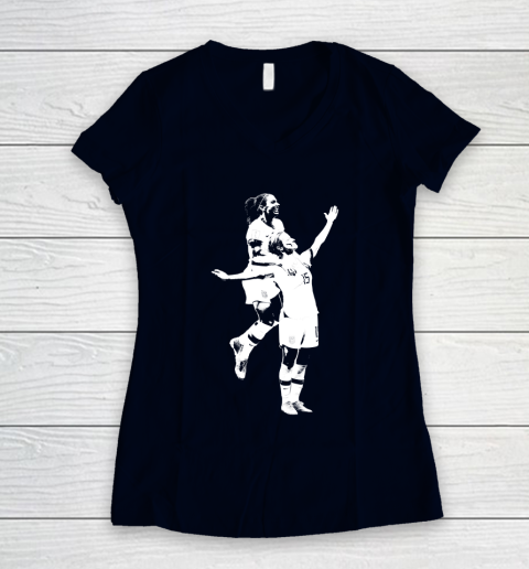 Megan Rapinoe and Alex Morgan Victory Pose  The White Stencil Women's V-Neck T-Shirt 2