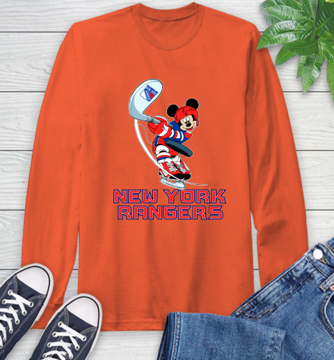 NHL Hockey New York Rangers Cheerful Mickey Mouse Shirt Long Sleeve T-Shirt 6 NHL Hockey New York Rangers Cheerful Mickey Mouse Shirt Long Sleeve T-Shirt - Image 6