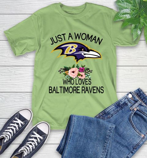 NFL Just A Woman Who Loves Baltimore Ravens Football Sports T-Shirt 9