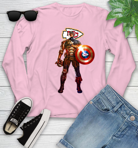 NFL Captain America Marvel Avengers Endgame Football Sports Kansas City Chiefs Youth Long Sleeve 10